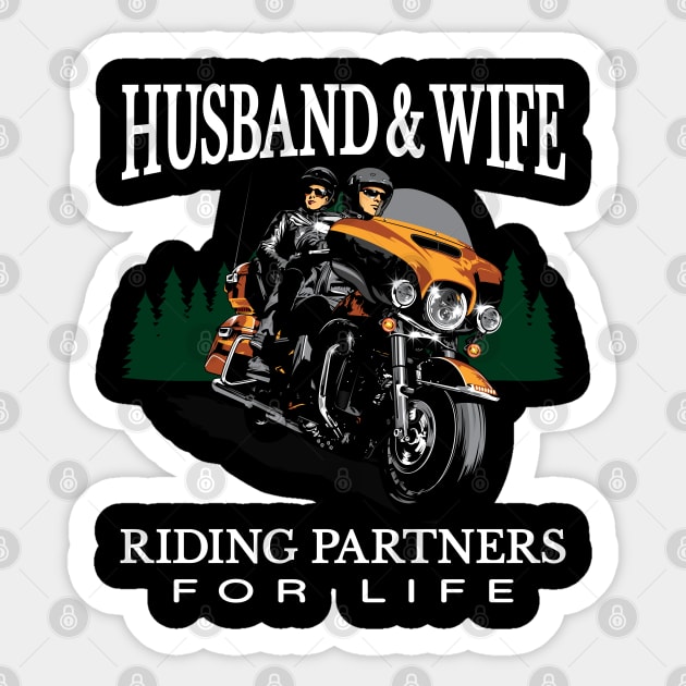 Husband & wife riding partners for life, Biker Sticker by Lekrock Shop